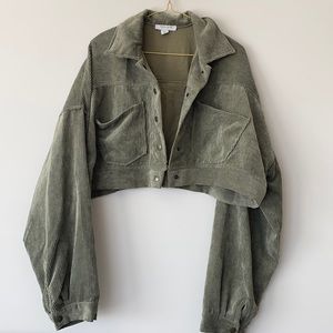 Favlux Fashion Green Corduroy Cropped Jacket